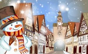  Снеговик в ожидании Нового года гуляет по <b>городу</b> 