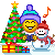 Снеговик и смайлик поют песни у новогодней елки