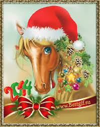 Кокетливая лошадка в новогодней шапочке