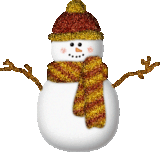Снеговик в коричневом шарфике и шапочке