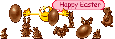 Радостной Пасхи! Смайлик с шоколадными яйцами и зайцами