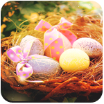 Пасхальные яйца с бантиками в гнезде