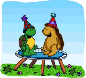 Ёжик и черепаха отплясывают на празднике