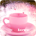 Из розовой чашечки на блюдечке вылетают сердечки (love)