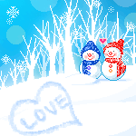  Два снеговика смотрят на сердечко на снегу (<b>love</b>) 
