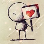 Нарисованный человечек держит табличку с сердцем