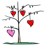 Разноцветные сердечки на дереве