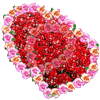 Два сердечка из красных цветов, обрамленные розовы