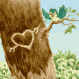 Птичка на ветке и сердечко на дереве