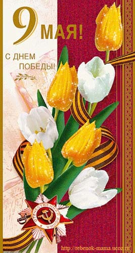 Открытка. С Днем Победы! 9 мая. Тюльпаны белые и желтые