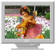 Девочка с цветами на мониторе