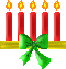 5 красных свечек с зеленым бантиком