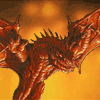 Красный дракон на фоне огня