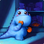 Маленький голубой дракоша кушает печеньки