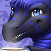 Серый дракон с фиолетовой челкой и полосками по телу