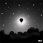  Воздушный шар в <b>ночном</b> небе на фоне луны и звезд 