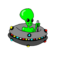 Зеленый инопланетянин в тарелке