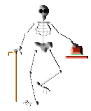 Скелет танцует с палочкой и шляпой