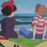 Кики вместе с мальчиком сидят у моря (ведьмина служба дос...