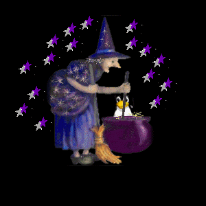 Ведьма с пингвином и светлячками
