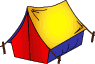 Смайлик выглядывает из палатки