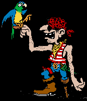 Одноногий пират играет с попугаем