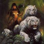 Белые тигры и девушка